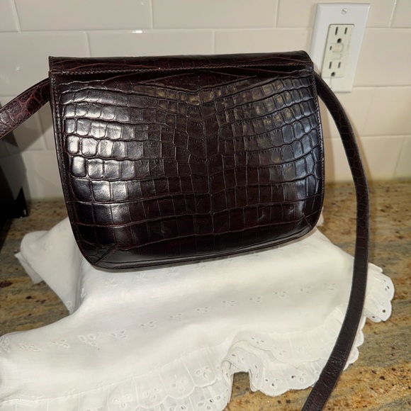 Salvatore Ferragamo Dark Brown Embossed Leather Bag - Picture 13 of 14